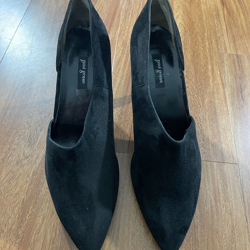 Paul Green Womens Black Suede D'Orsay Pointed Toe Heels Pumps Shoes Size 6.5 7